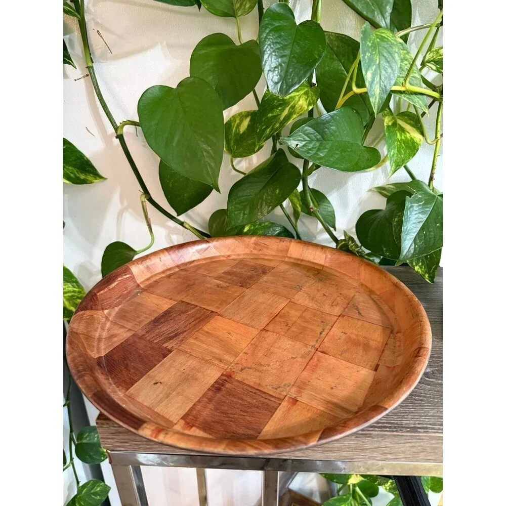 Vintage Wood Parquet Serving Tray